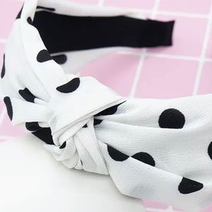 White with black polka dots headband